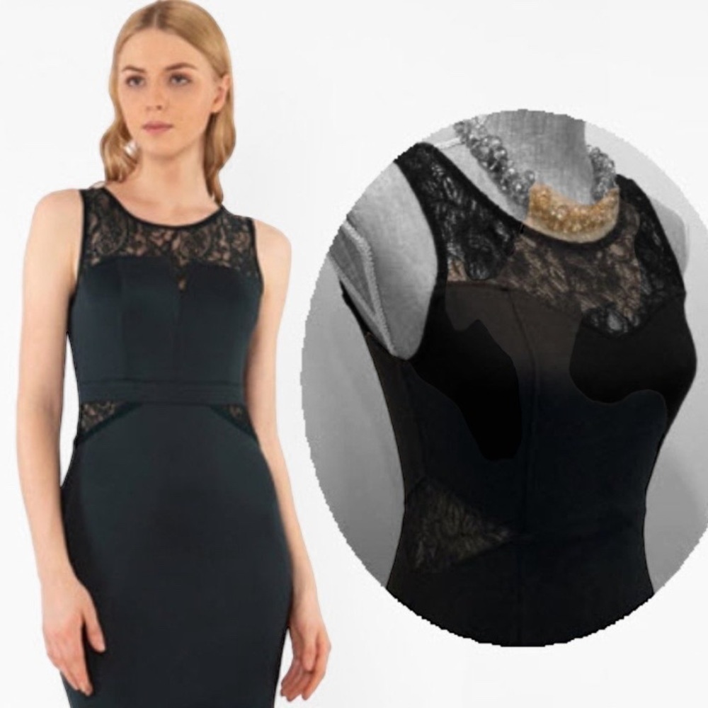 Black Sleeveless Bodycon Lace Dress Medium